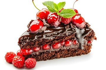 Chocolate Cake, Cherries, Raspberries, Delicious Dessert