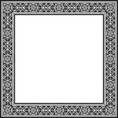 Vector square black monochrome border, frame, Pompeii. Rectangle Neopolitan ornament. Art of Ancient Rome. Template for stained glass