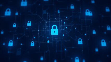 Digital background with a pattern of stylized locks and keys, cybersecurity, data security, digital protection.