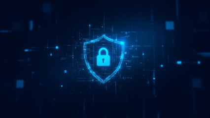 Obraz premium Digital background with a stylized representation of a shield made of digital data, data protection, cybersecurity, digital security..