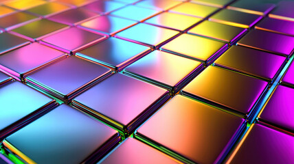 A high-tech Treemap visualization featuring glowing, gradient-colored blocks dynamically arranged on a reflective futuristic grid, showcasing data distribution and hierarchy in an engaging format.
