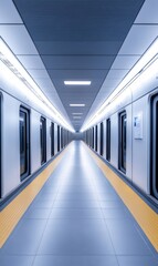 Fototapeta premium Modern subway corridor with bright lights and clean tiles in an urban transit system