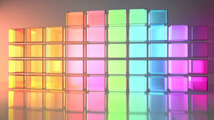 A high-tech Treemap visualization featuring glowing, gradient-colored blocks dynamically arranged on a reflective futuristic grid, showcasing data distribution and hierarchy in an engaging format.
