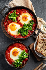 Fried eggs. Shakshuka middle east meal.