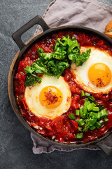 Fried eggs. Shakshuka middle east meal.