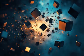 A dynamic image of digital blocks breaking away from a centralized core, symbolizing the decentralization power of Web3.