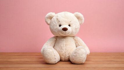 Obraz premium A fluffy brown teddy bear sitting on floor, isolated and cuddly, perfect for childhood memories and as a lovable gift