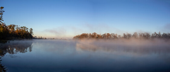 Cold, misty sunrise over Lake Seminole in Three Rivers State Park near Sneads, FL