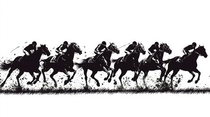 Simple Clip Art Horse Racing Scene Showcasing Speed and Strength