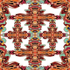 Abstract Pattern, Geometric Design, Symmetry Art, Mandala Style, Decorative Background, Seamless Texture, Textile Print. Modern Wallpaper, Vibrant Colors, Digital Artwork, Home Décor Fashion Design