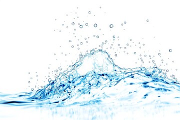 Clear blue water splash with droplets in motion on a white background, showcasing fluidity and freshness concept. Ai generative