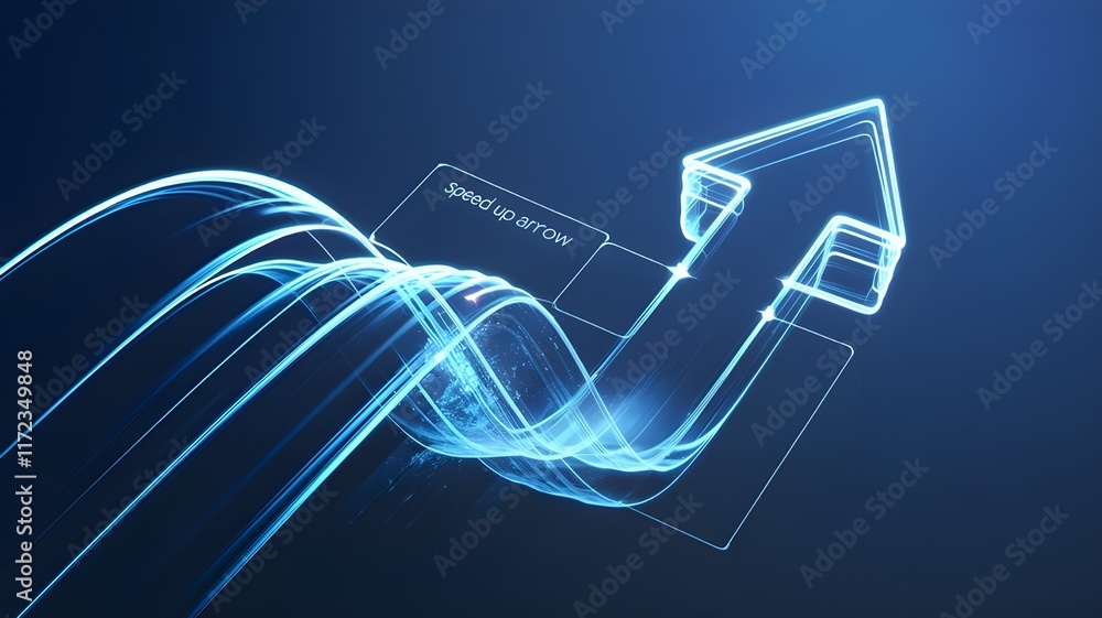 Poster blue speed growth up arrows set. isolated digital abstract arrow with glowing neon lines, connected 