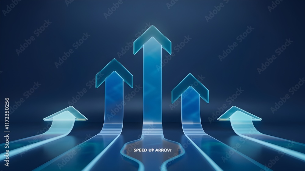 Poster blue speed growth up arrows set. isolated digital abstract arrow with glowing neon lines, connected 