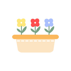 Colrful flowers bed. Gardening, farming, seedling, cultivation, floral, growth, environment concepts. Flat vector design isolated illustration.