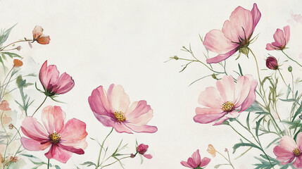 Obraz premium graphic design, rose, holiday, postcard, valentine's day, paint, pastel colored, rsvp card, cosmos, wedding background, pattern, celebration, blossom, hand-painted, foliage, pastel, painting, luxury, 