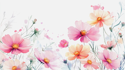 Fototapeta premium graphic design, rose, holiday, postcard, valentine's day, paint, pastel colored, rsvp card, cosmos, wedding background, pattern, celebration, blossom, hand-painted, foliage, pastel, painting, luxury, 