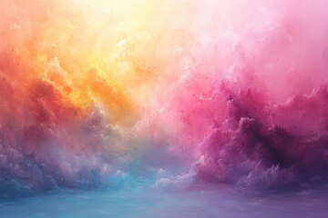 Fototapeta premium Colorful cloudscape at sunrise over tranquil sea, ethereal background