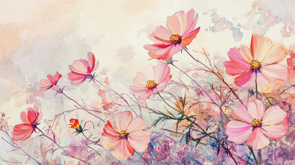 Elegant wedding invitation card background vector. Minimal hand painted watercolor botanical flowers texture template background. Design for wedding, vip cover, poster, rsvp moderncard.Valentine's Day