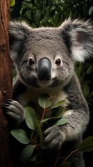 Naklejka premium close shot of koala head background, wallpaper for mobile, 9:16 ratio. Generative ai.