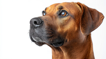 Obraz premium Rhodesian Ridgeback Portrait: A close-up portrait of a Rhodesian Ridgeback, showcasing its distinctive ridge and intelligent gaze.