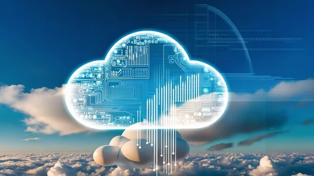 Futuristic cloud graphic symbolizes digital connectivity and data management, showcasing modern technology trends and digital infrastructure