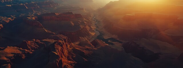 An aerial perspective of the Grand Canyon at sunset, Canyon scene, Majestic style