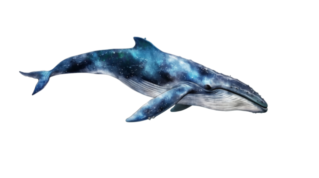 Blue whale isolated on white transparent background