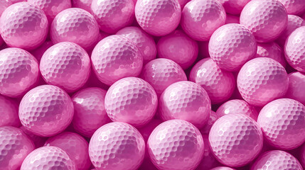 A close-up view of a seamless pattern of glossy pink golf balls arranged on a bright pink background. A modern and playful composition ideal for sports, design, and abstract themes.