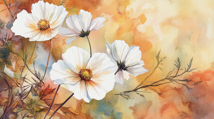 Elegant wedding invitation card background vector. Minimal hand painted watercolor botanical flowers texture template background. Design for wedding, vip cover, poster, rsvp moderncard.Valentine's Day