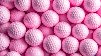 A close-up view of a seamless pattern of glossy pink golf balls arranged on a bright pink background. A modern and playful composition ideal for sports, design, and abstract themes.