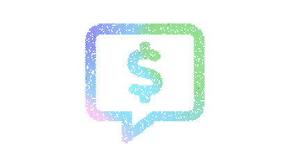 Icon comment dollar is made up of LED square shapes. There are bright diodes and there are black dead diodes