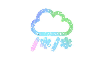Icon cloud sleet is made up of LED square shapes. There are bright diodes and there are black dead diodes