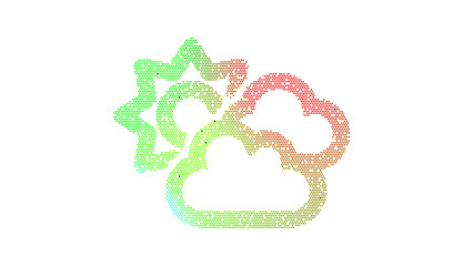 Icon clouds sun is made up of LED square shapes. There are bright diodes and there are black dead diodes