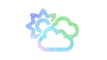 Icon clouds sun is made up of LED square shapes. There are bright diodes and there are black dead diodes