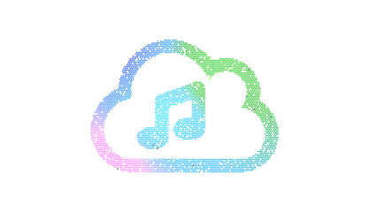 Icon cloud music is made up of LED square shapes. There are bright diodes and there are black dead diodes