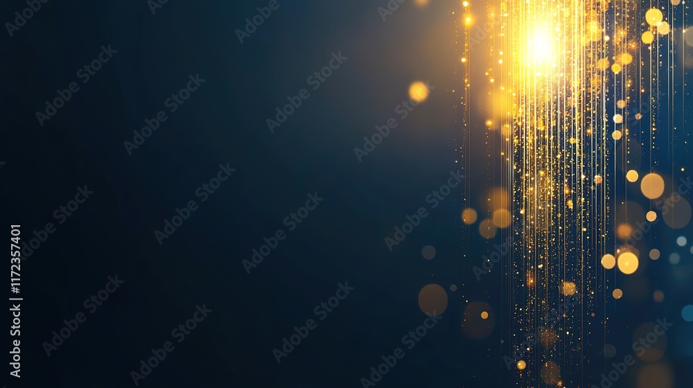Aufkleber glowing particles falling on dark background with light rays