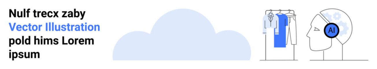 Human profile with AI headset, a cloud icon, and data storage units. Ideal for AI technology, cloud computing, data management, innovation, tech development, futuristic concepts informational