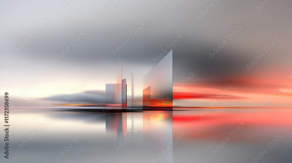 Poster abstract landscape with geometric shapes and soft color gradients