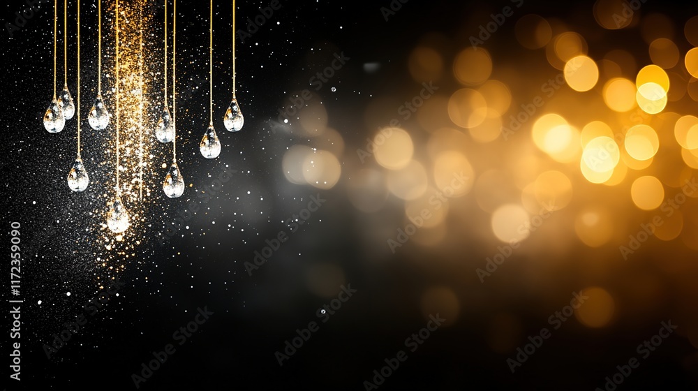 Poster elegant sparkling drops with golden bokeh background for design
