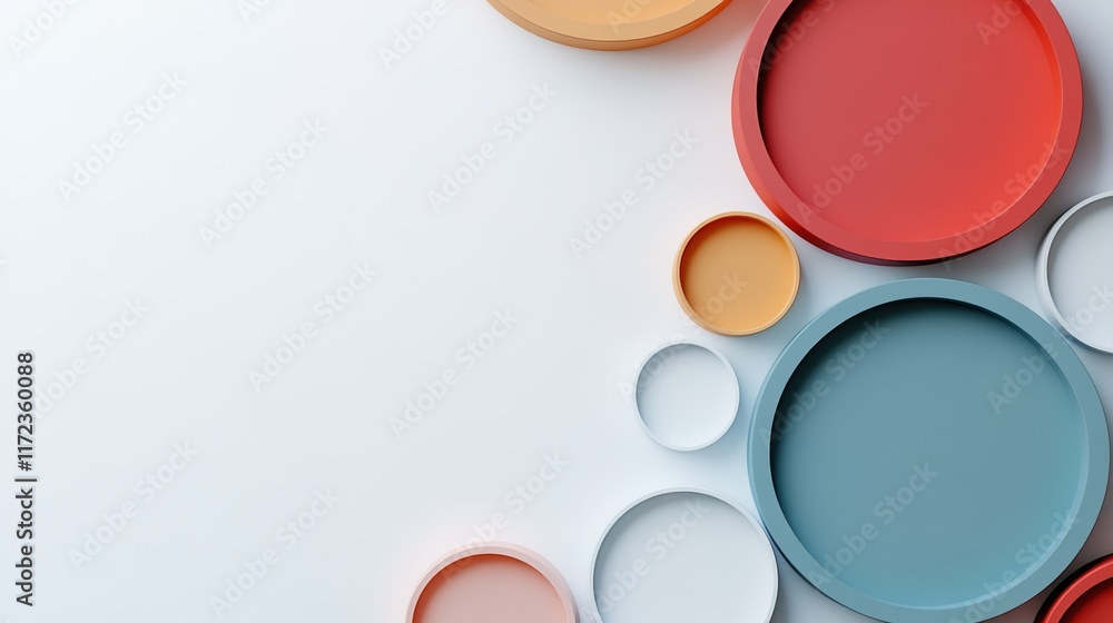 Poster colorful abstract layout of round plates on a minimal background