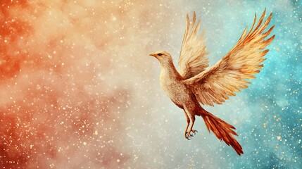 Fototapeta premium Majestic phoenix rising fantasy realm digital art colorful background close-up view symbol of rebirth