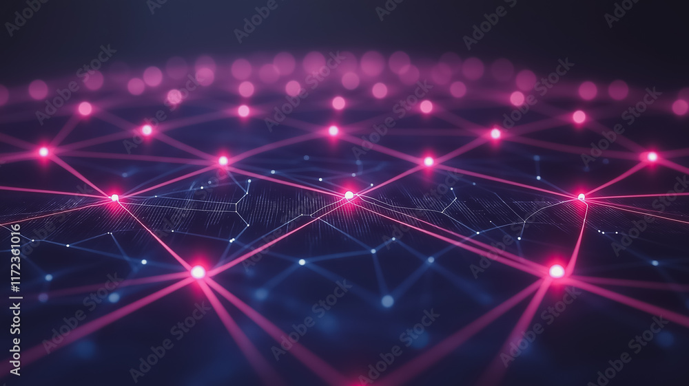 Poster networked future: a captivating abstract representation of interconnectedness, with glowing pink nod