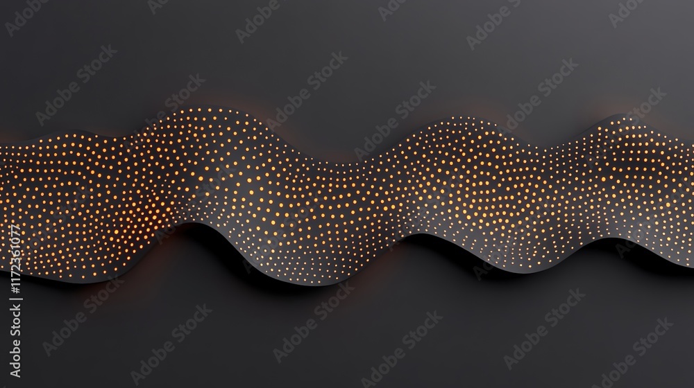 Poster abstract wave pattern with dots on dark background for design