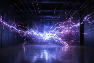 Electrifying Purple Lightning Flashes Across Dark Room