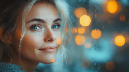 Serene Gaze Through Rainy Window 