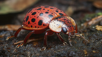 close up of vibrant ladybug with bold black spots on natural surface