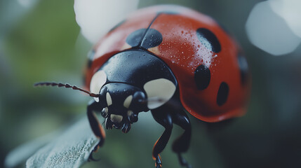 Fototapeta premium close up of ladybug with bold black spots on red shell, showcasing nature beauty