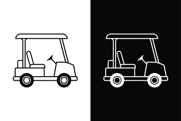 Tee Off with Style. Thin Line Golf Cart Icon for Black and White Graphics