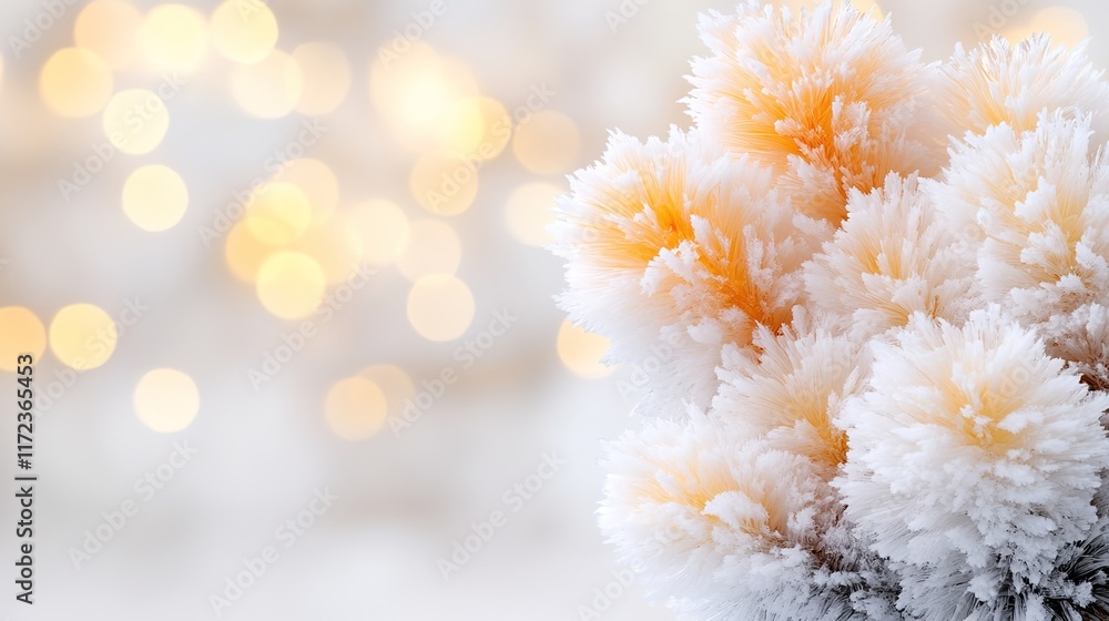 Poster frosted branches with soft background bokeh in winter scene