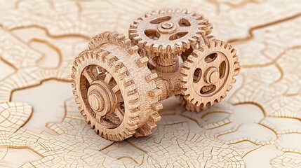 Mechanical engineering model workshop 3d render industrial setting close-up gear system design